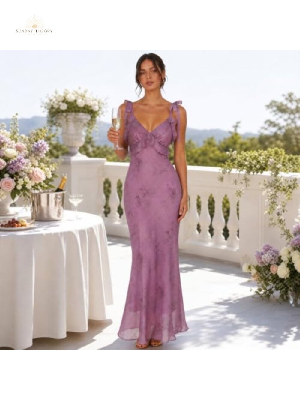RIHOAS Boho Midi Floral Dress Flowy Sundress Wedding Guest Party